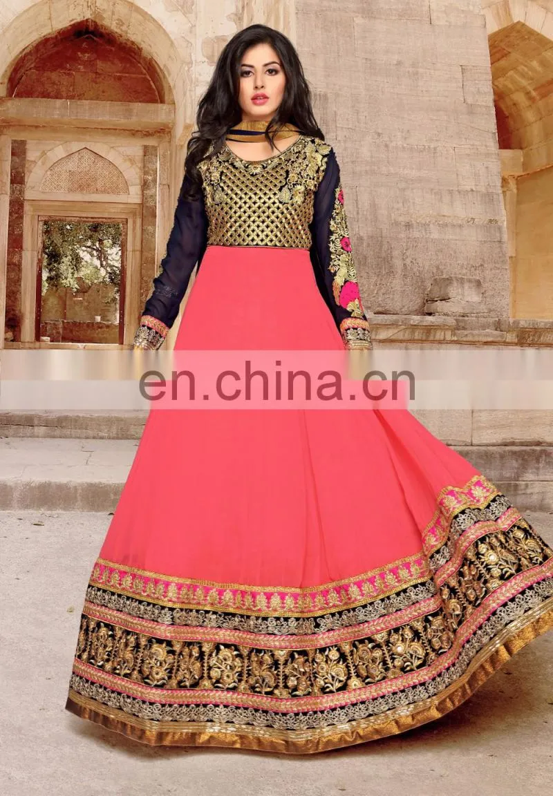 Peach Colored Georgette Anarkali Suit.
