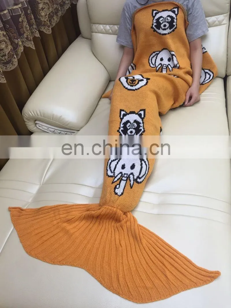 New arrival warm soft sofa blanket knitted mermaid tail blanket