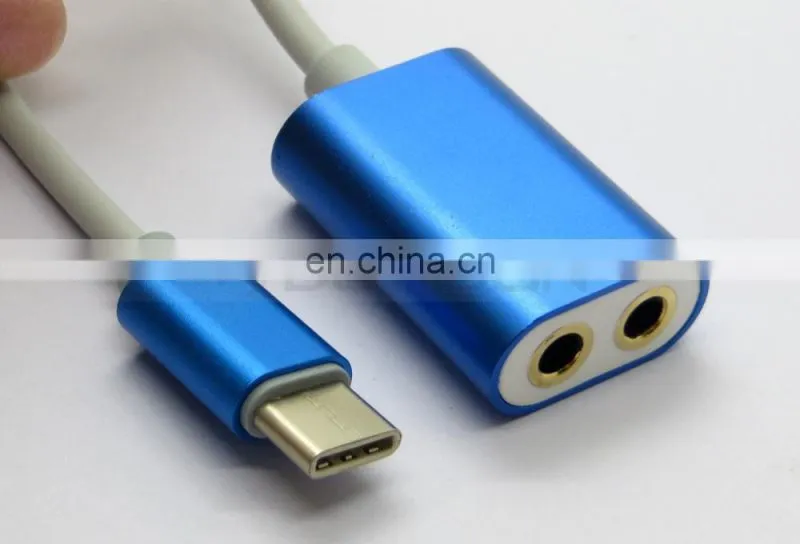 Metal Type C USB C Male to Dual 2 3.5mm Female Splitter Audio Cable