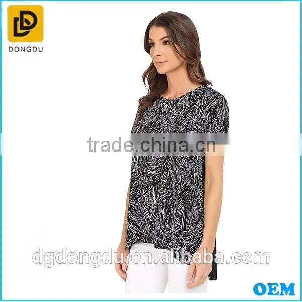 Women Latest Fashion Blouse Design Short Sleeve Lady High-Low Hem Blouse