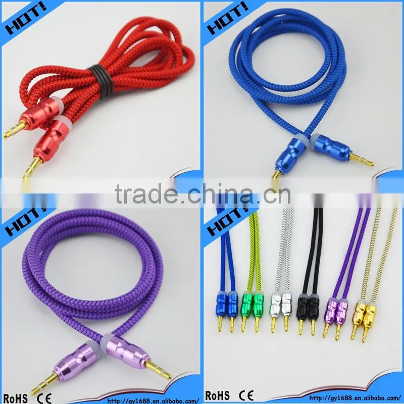 3.5mm stereo aux cable with double braid shield car audio cable 1m