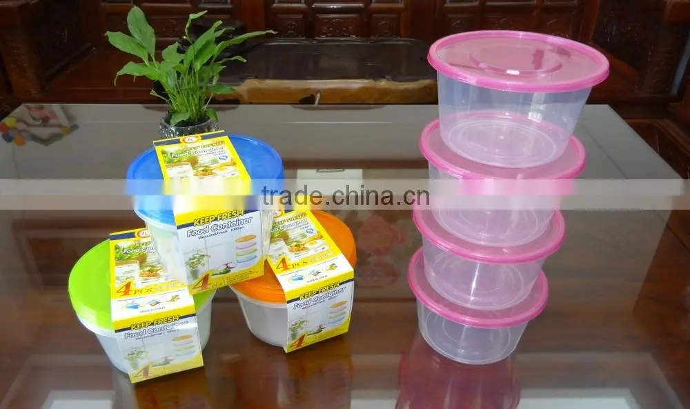 Supermarket set of 4 pcs round plastic food storage container / food storage box 1000ml