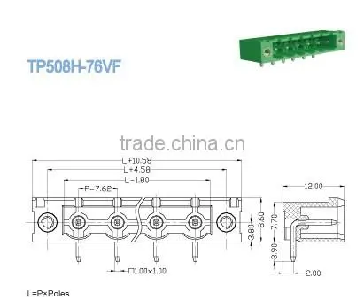 termin Block 7.62mm 300V 18A Pluggable PCB Terminal Block Connector with Header Male Sockets 14 Poles