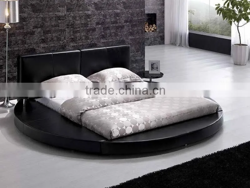 Modern Design Double Size Black PU Faux Leather Sleigh Bed