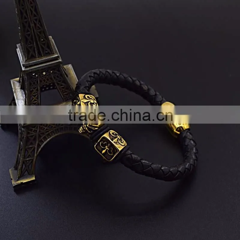 Gold skull clasps for leather bracelets real mens leather bracelet