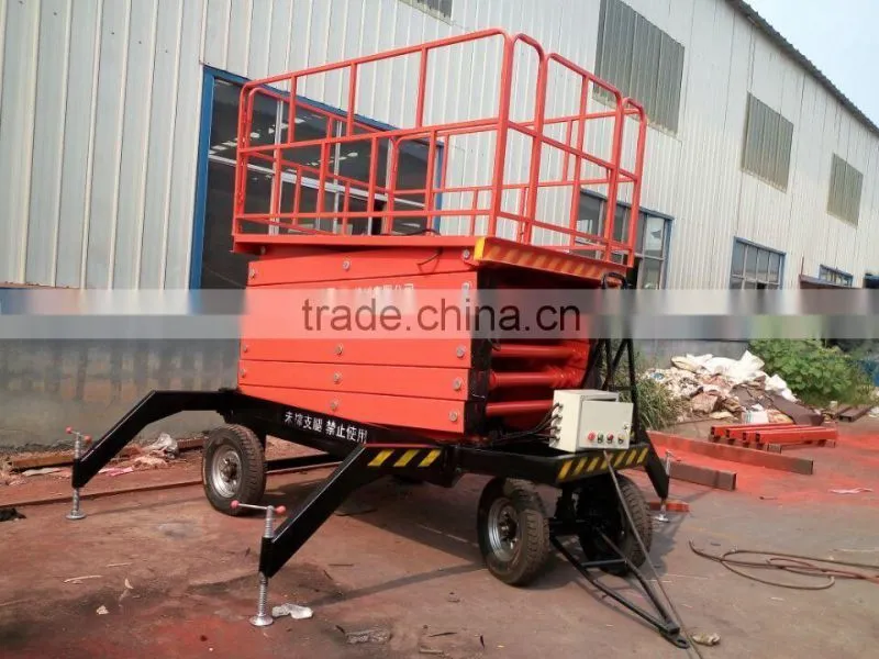 Small hydraulic four wheels mobile toward protable hydraulic scissor lifting platform/outdoor scissor lift platform