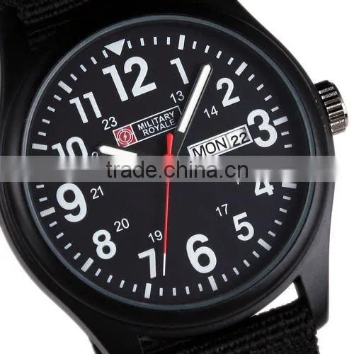 Mens Military Black Dial Fabric Strap Swiss Design Date Sport Army Watch MR051
