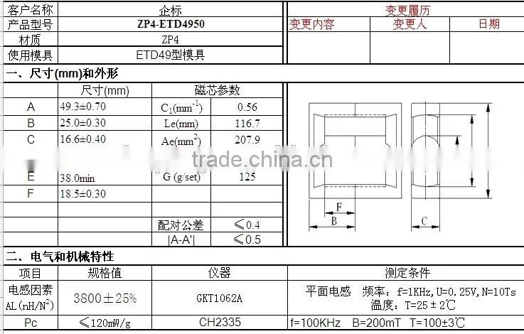 ETD49 high frequency transformer ferrite core PC40 with best price