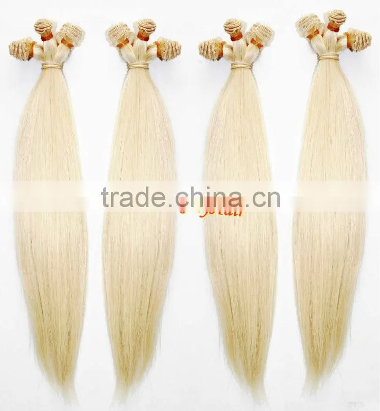 hand tied weft blonde curly remy weft hair extension body wave 100% human hair