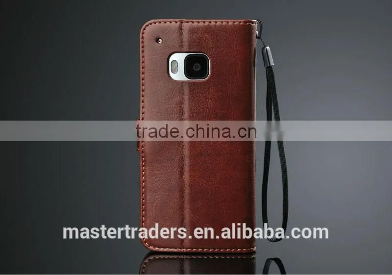 Original Fashion 64 Grain Stand Wallet Flip PU Leather Case With Card Slot For HTC One M9 MT-3459
