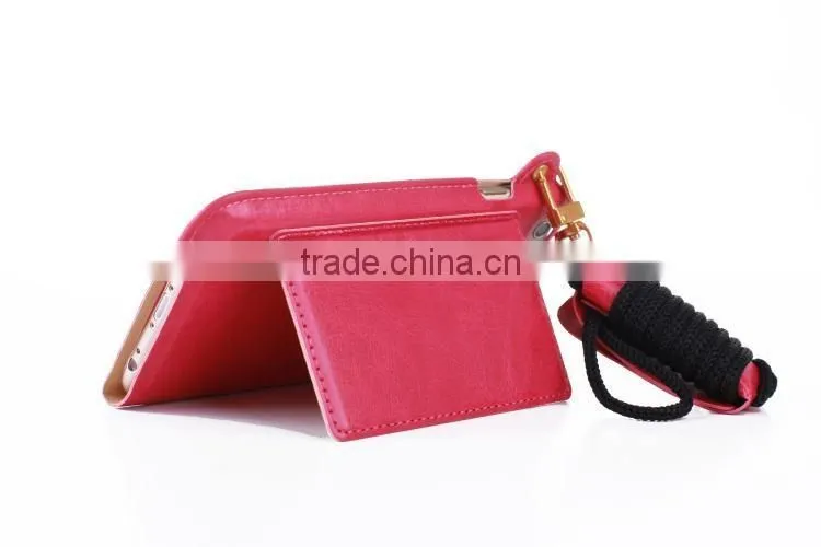 Luxury metal pu leather case with card slot for iphone 6/6s 4.7 Thin holder full back cover with string for iphone 6/6s 4.7