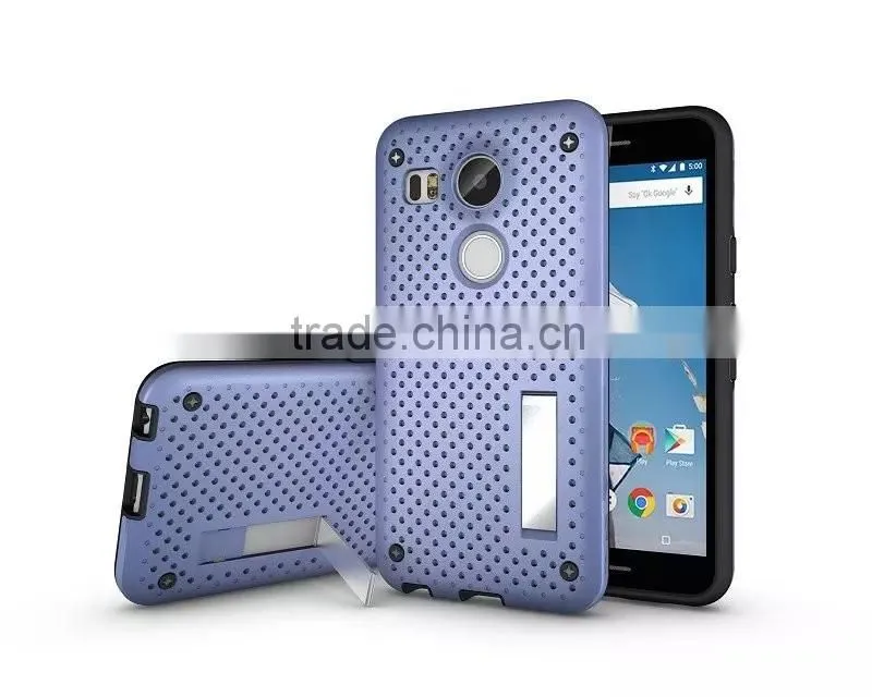 Shockproof Back Stand Case with Head Radiation Function For Nexus 5X Mesh Back Style TPU Rubber Cover Case MT-5296