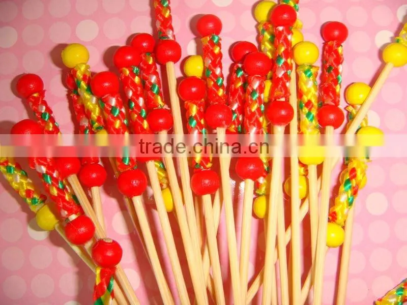 120mm natual green-yellow bamboo heart shape food picks