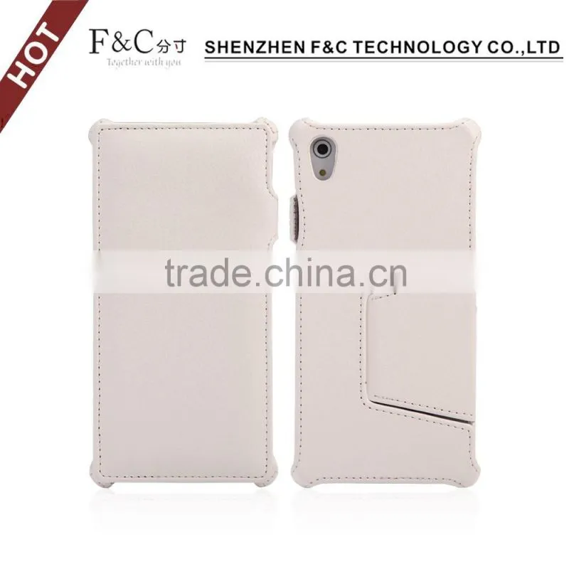 Around protective flip genuine leather cover case wallet case for Sony Z5 with stand
