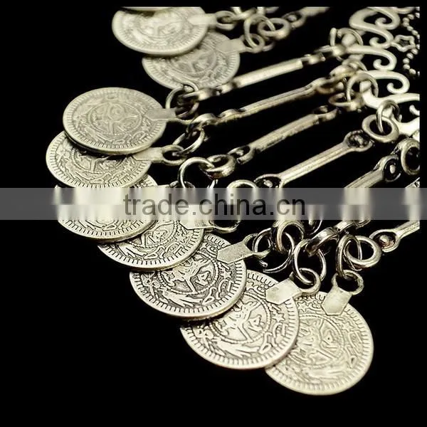 Silver Boho Turkish tassle coin statement fashion necklace jewelry tribe coin gem necklace