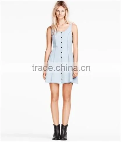 2014 Beautiful ladies casual dresses pictures name brand womens sleeveless denim sexy dress low price