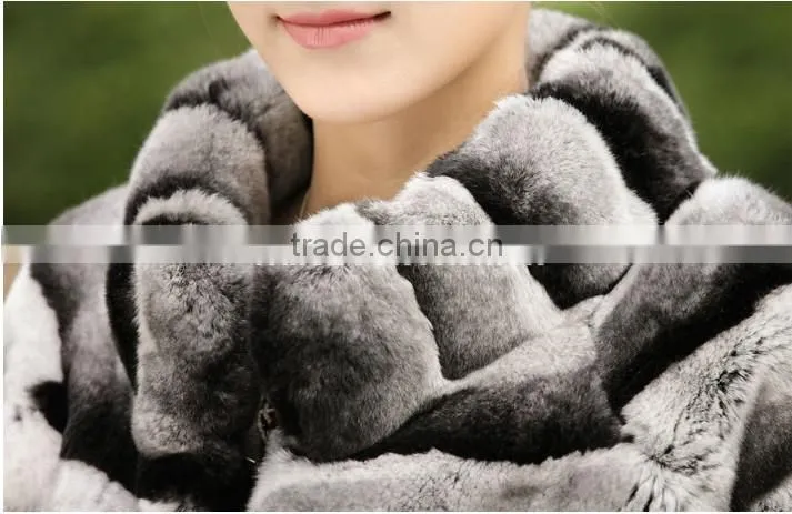 rex14009 chinchilla rex warm winter fashion coat with hood