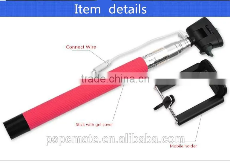 Extendable Handheld selfie stick with cable Wired Remote Shutter Selfie Stick Telescopic Holder Different color for choice