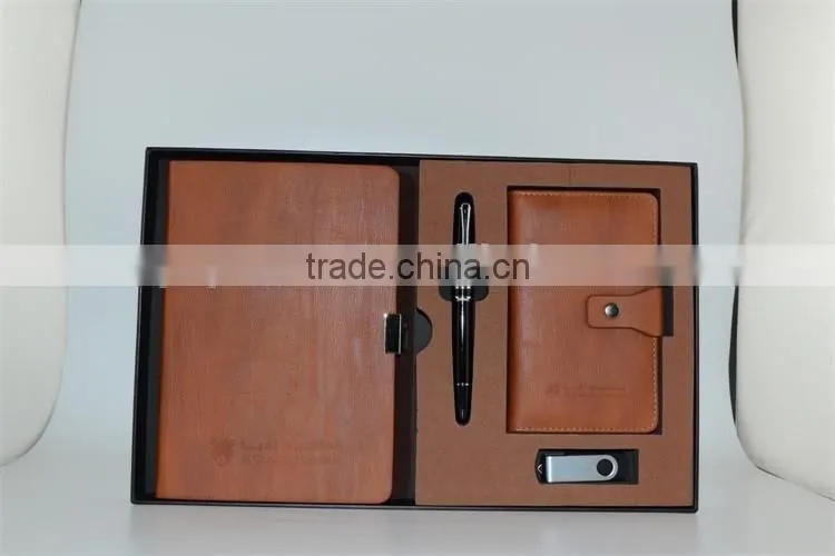PU Leather Notebook USB Flash Drive Ball Pen Office Stationery Gift Set
