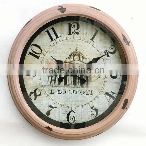 Dia 60 cm country style Round Metal Wall Clock, Rustic Wall Clock
