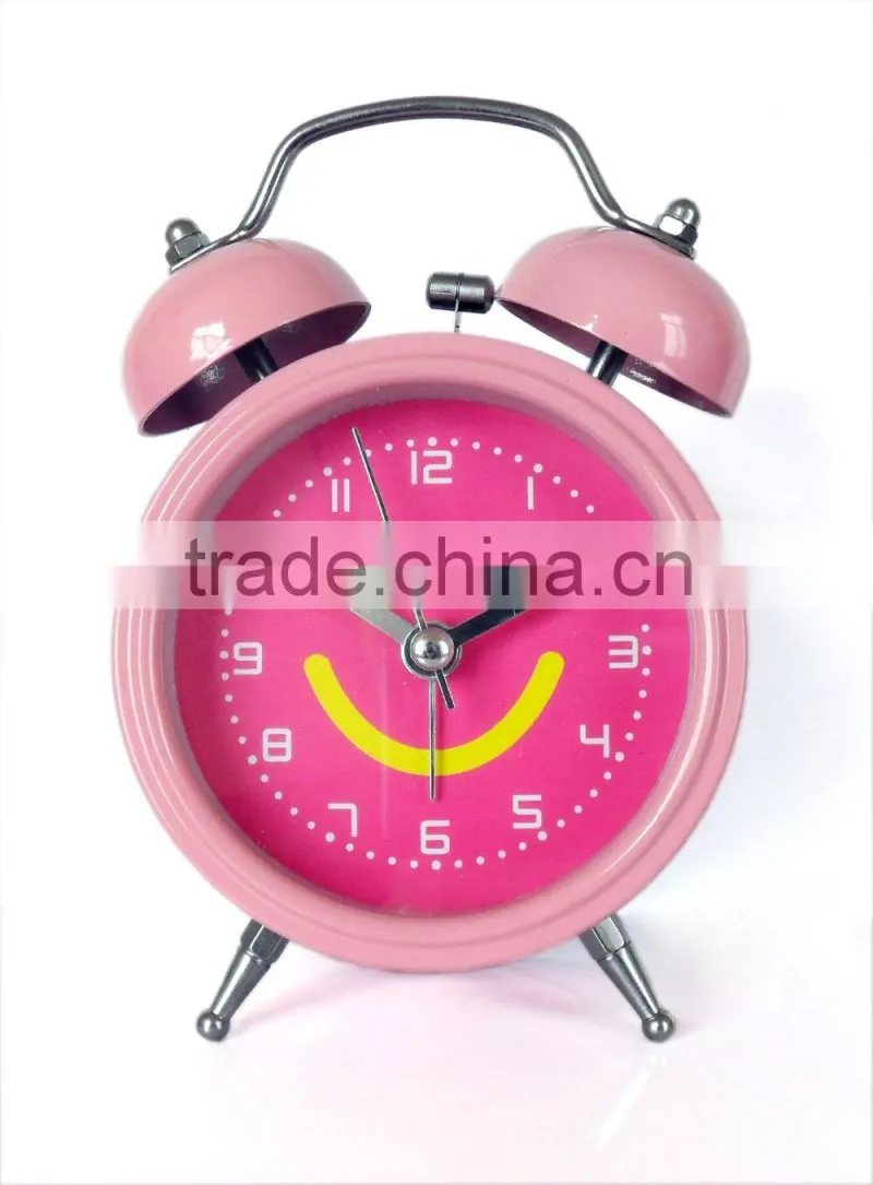 hot selling original design metal cheap fancy alarm clock with lovely face for promotion gift