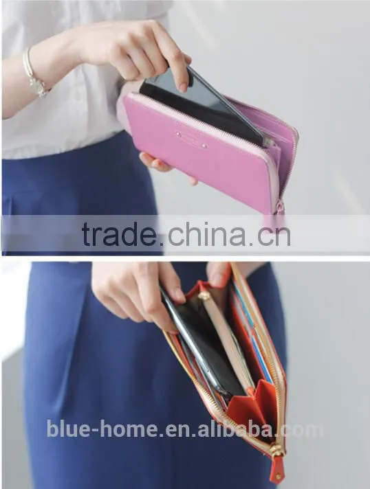 Single zipper around faux leather checkbook wallet Unisex long card holder High quality for waiter