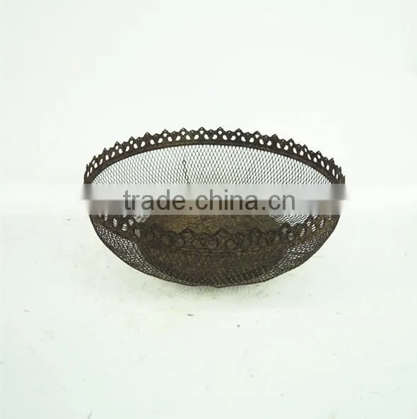Antique french round decorative wire basket