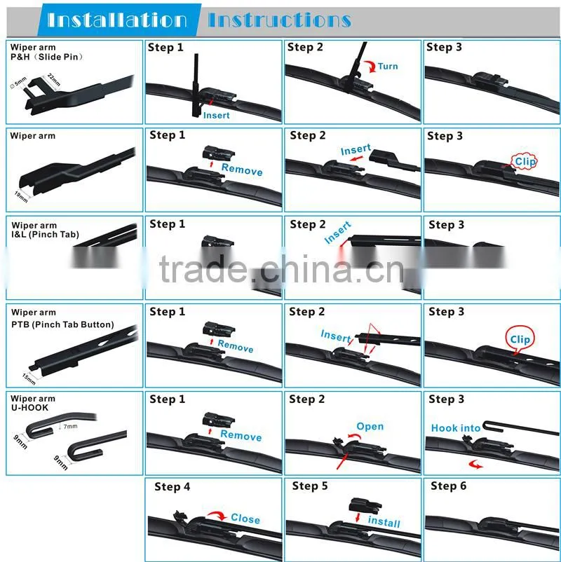 5 in one hybrid pinch tab wiper, applicable for pinch tab wiper arm