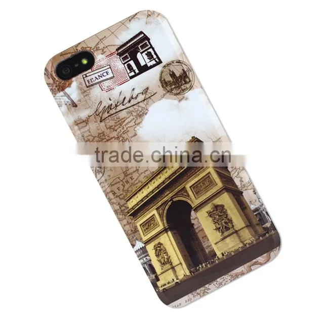 Set Screen Protector And Case For Iphone 5 , Hard Plastic Retro Style Cell Phone Sets