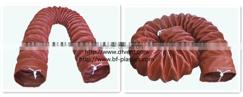 350mm red High temperature fiber glass flexible spiral ducts 350 Celsius