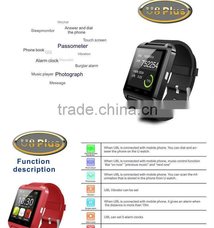 Bluetooth 4.1 version U8 smart watch for IOS and Android phones, 2015 new innovative products smart wrist watch, sports watches