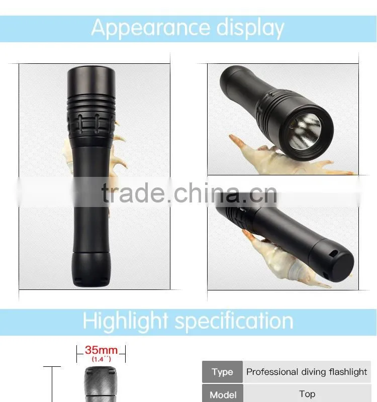 Factory Bulk Sale Magnetic Control Charging Aluminum Underwater 100m 1000 Lumen xm l2 shenzhen powerful diving torch