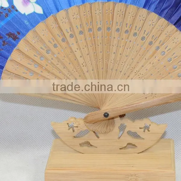 folding silk fabrics dancing fan with brown ribs