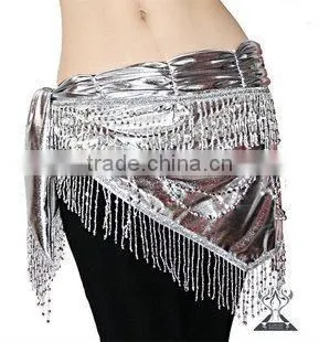 Wuchieal Golden and Silver Beaded and Tassel Belly Dance Hip Scarf QC0441