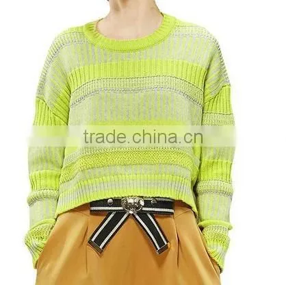 Geometry stripe pattern loose pullover short sweater