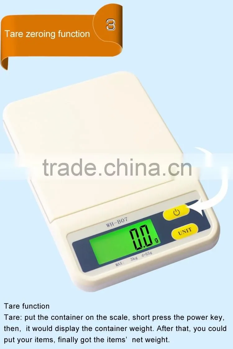 Promotional indoor use electronic digital weighing kitchen scale WH-B07L