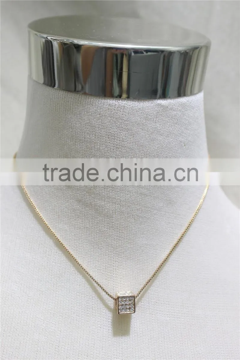 Cheap Corn Chain Necklace Square w/ Clear Diamond Necklace Simple Chain Gold Necklace2016 Fashion Style Wholesale