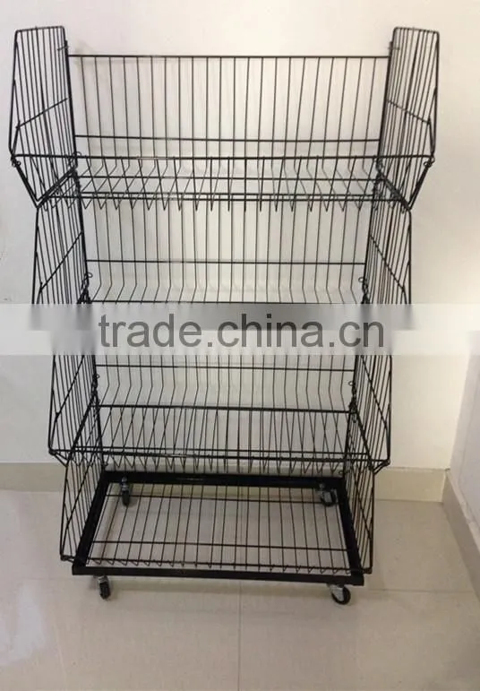 RH-BR02 Powder Coated Wire Storage Basket With Wheels