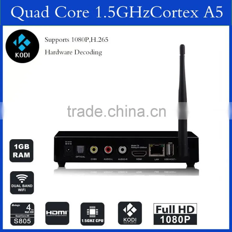 Android TV Box T6 4.4 OS With Amlogic 805 QUAD Core 1G RAM 8G ROM with Kodi fully loaded smart tv box