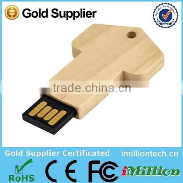 Key shape Engraving logo wood usb flash drive 8G A grade memory