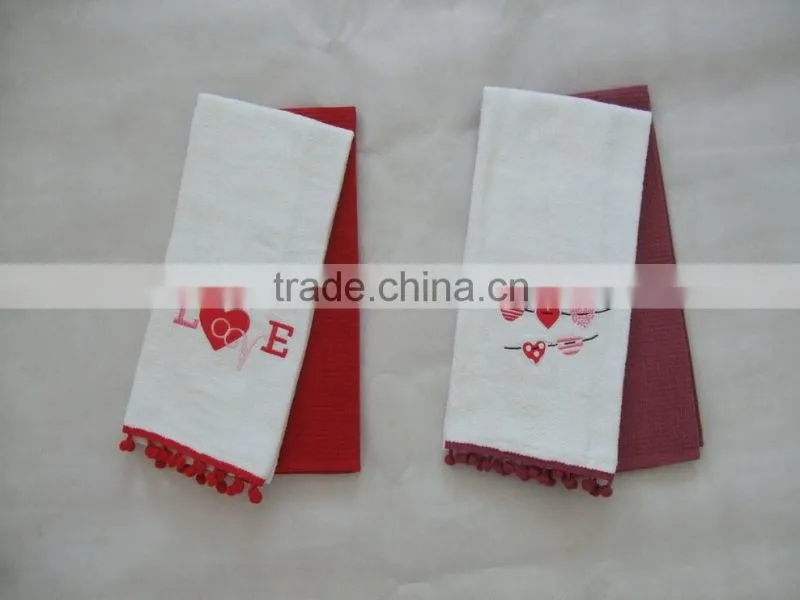 1pc waffle towel+1 pc embroidery towel cotton decorative kitchen towels set china supplier bulk buy from china