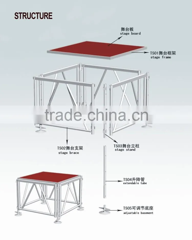Hight Quality outdoor aluminium frame wedding decoration wooden platform stage