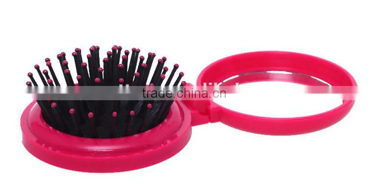 Yiwu Wholesale High Quality Mini Round Shape Folding ABS Head Massage Comb with Mirrow