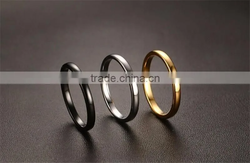2 mm Thin Band IP Black Plating High Polish Tungsten Carbide Ring