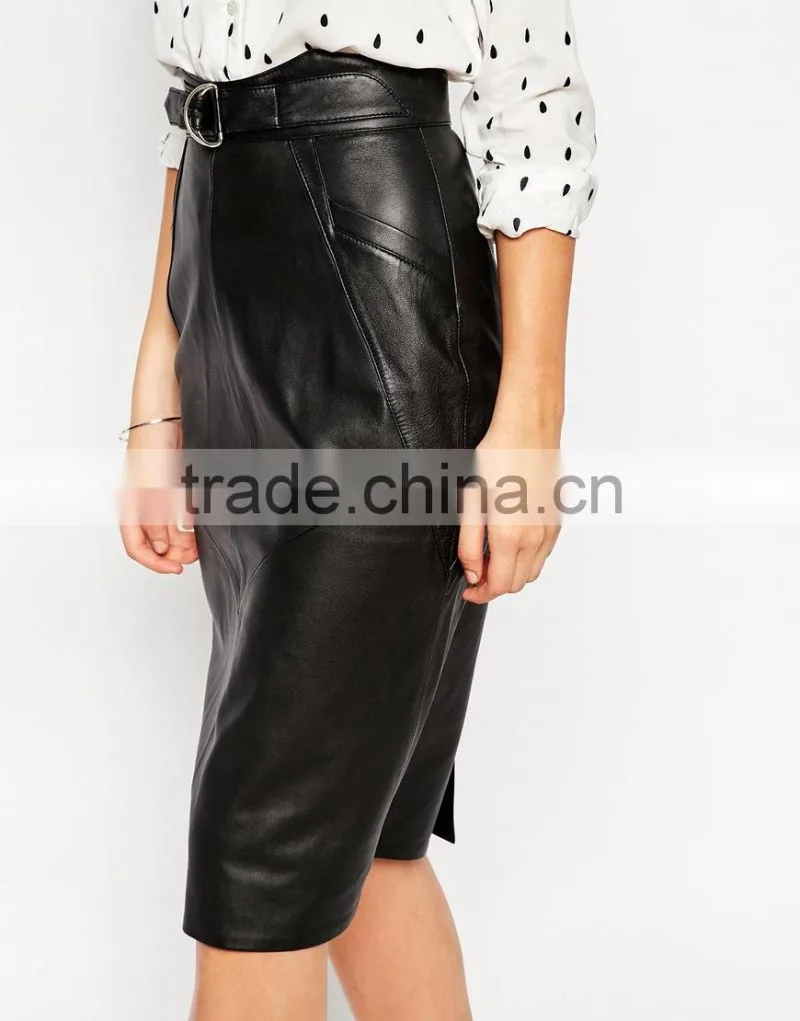 sexy D Ring Belt Red Leather Pencil Skirts