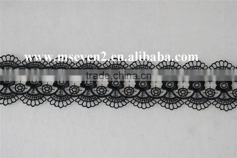 New Arrival scallop lace trim 100% polyester in black circles pattern with flowers lace for wholesale