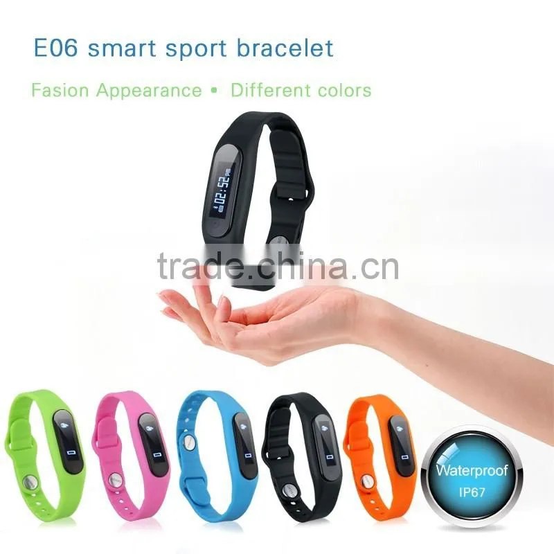 E06 Smart Healthy Bracelet IP67 Waterproof Bluetooth V4.0 Wristband with Remote Capture Compatible for Android and IOS