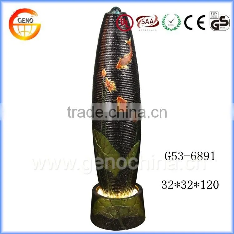 Missile shape resin crafts home decoration water fountain with Gold carp goldfish picture