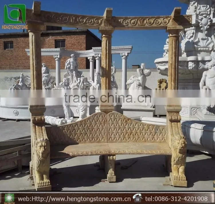 Outdoor Garden Natural Yellow Marble Stone Park Bench