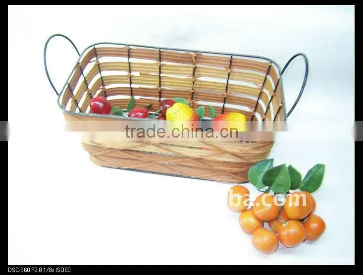 Brown rectangle storage iron basket with metal handle